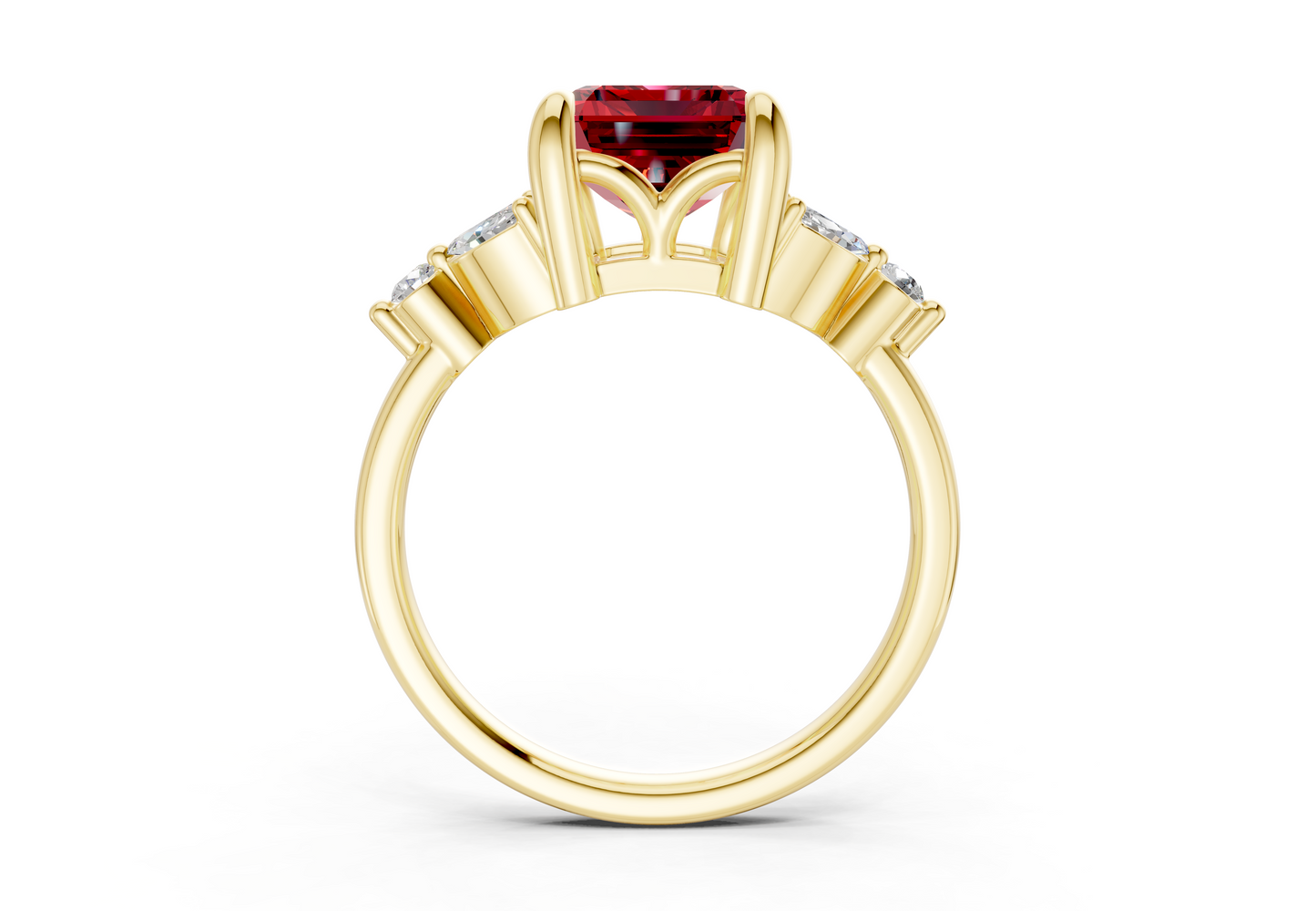Elysium Ruby Gemstone Accent Emerald Cut 1.9mm Engagement Ring