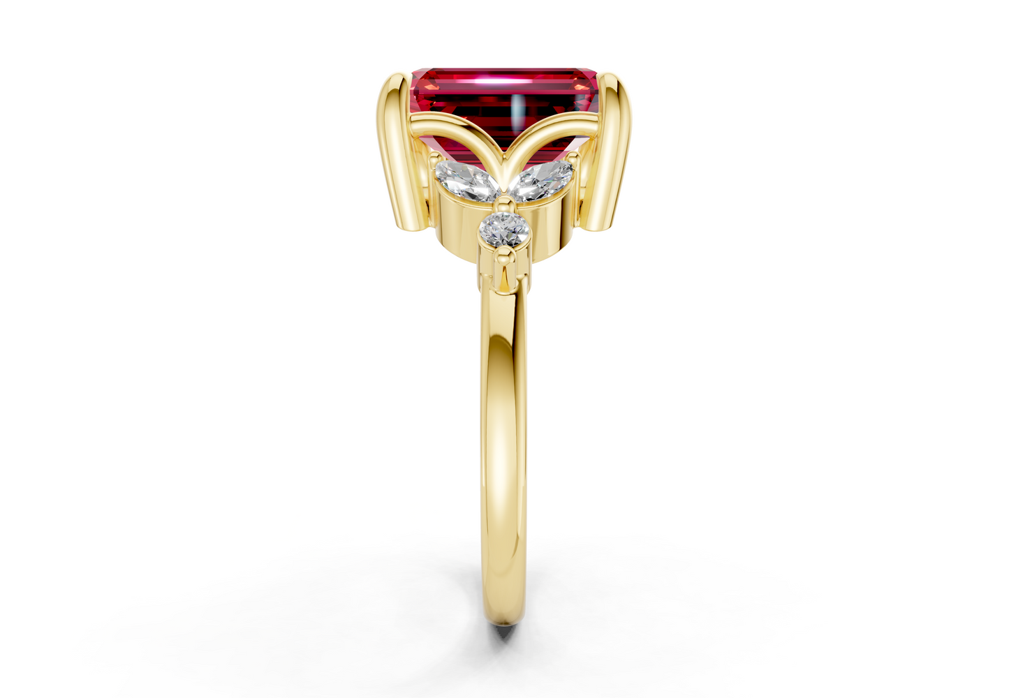 Elysium Ruby Gemstone Accent Emerald Cut 1.9mm Engagement Ring