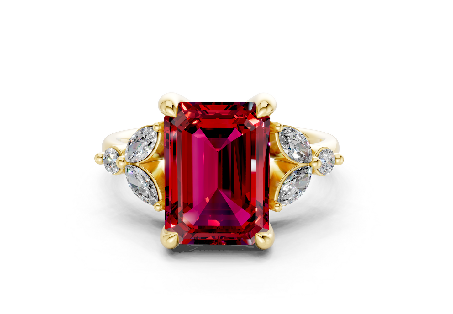 Elysium Ruby Gemstone Accent Emerald Cut 1.9mm Engagement Ring