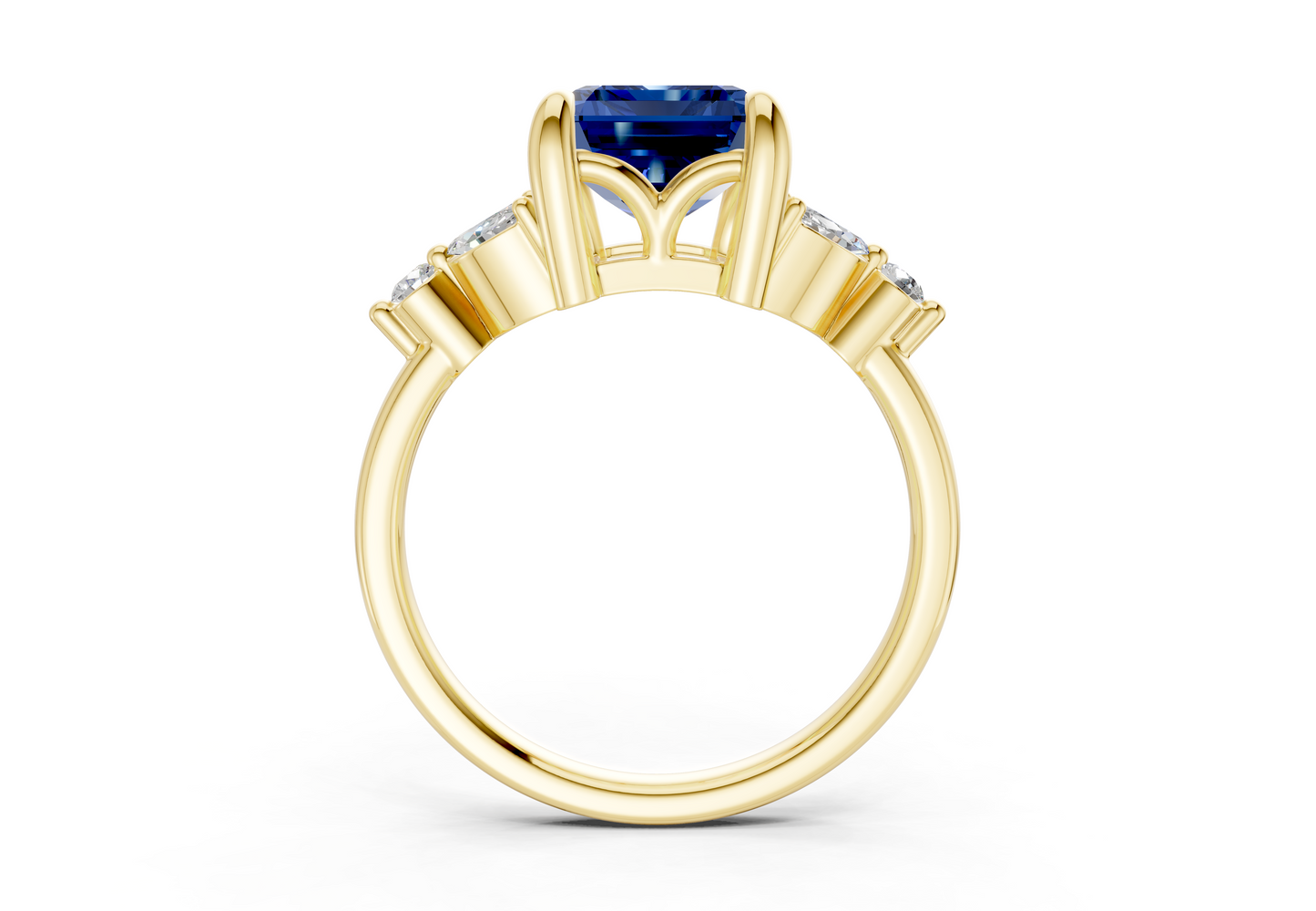 Elysium Sapphire Gemstone Accent Emerald Cut 1.9mm Engagement Ring