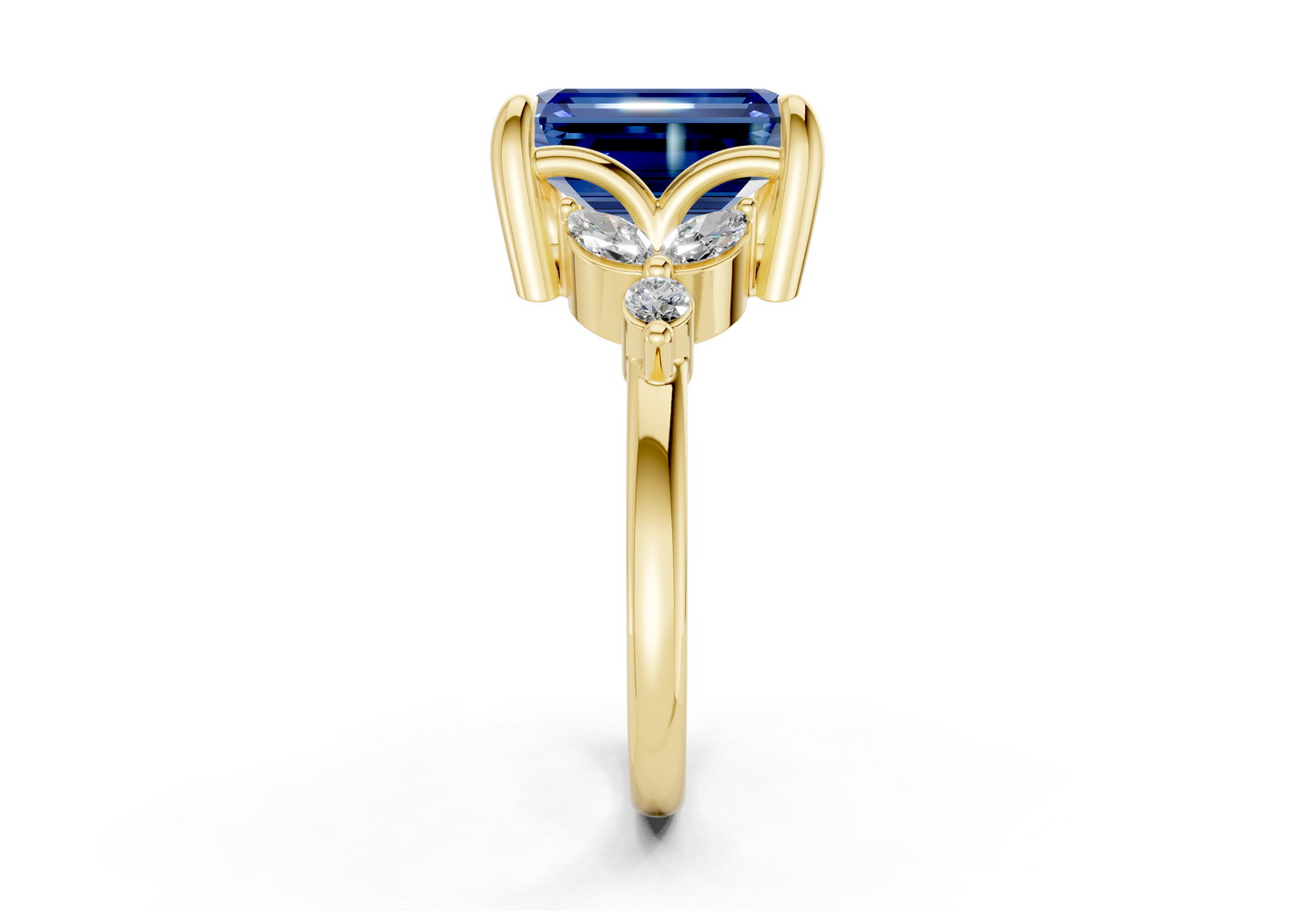 Elysium Sapphire Gemstone Accent Emerald Cut 1.9mm Engagement Ring