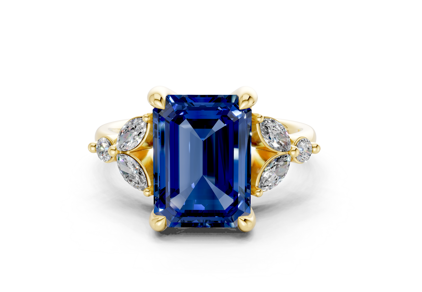 Elysium Sapphire Gemstone Accent Emerald Cut 1.9mm Engagement Ring