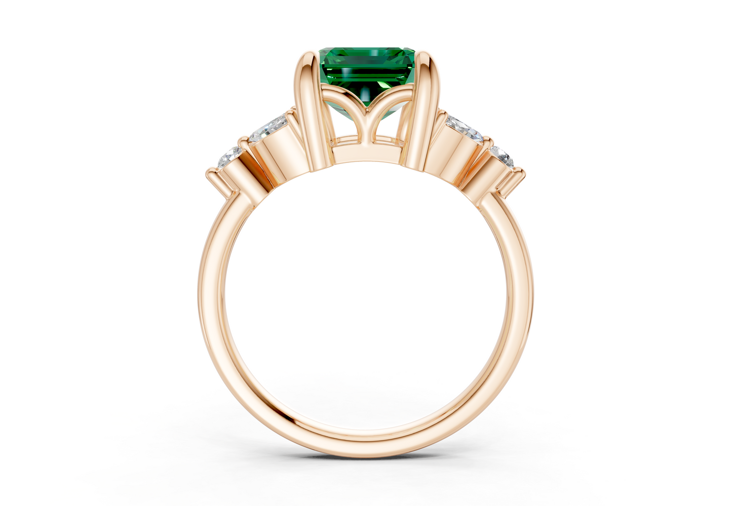 Elysium Emerald Gemstone Accent Emerald Cut 1.9mm Engagement Ring