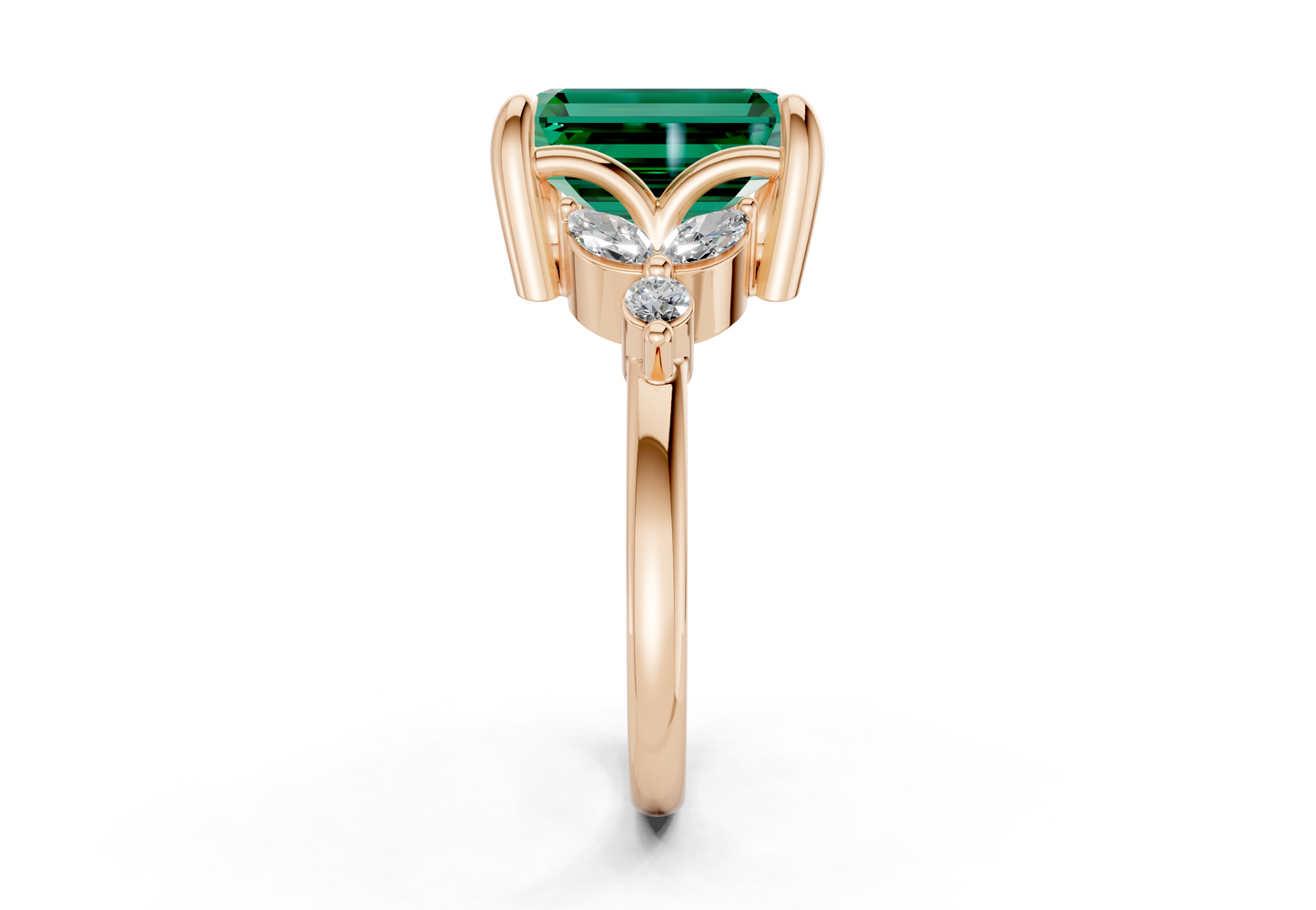 Elysium Emerald Gemstone Accent Emerald Cut 1.9mm Engagement Ring