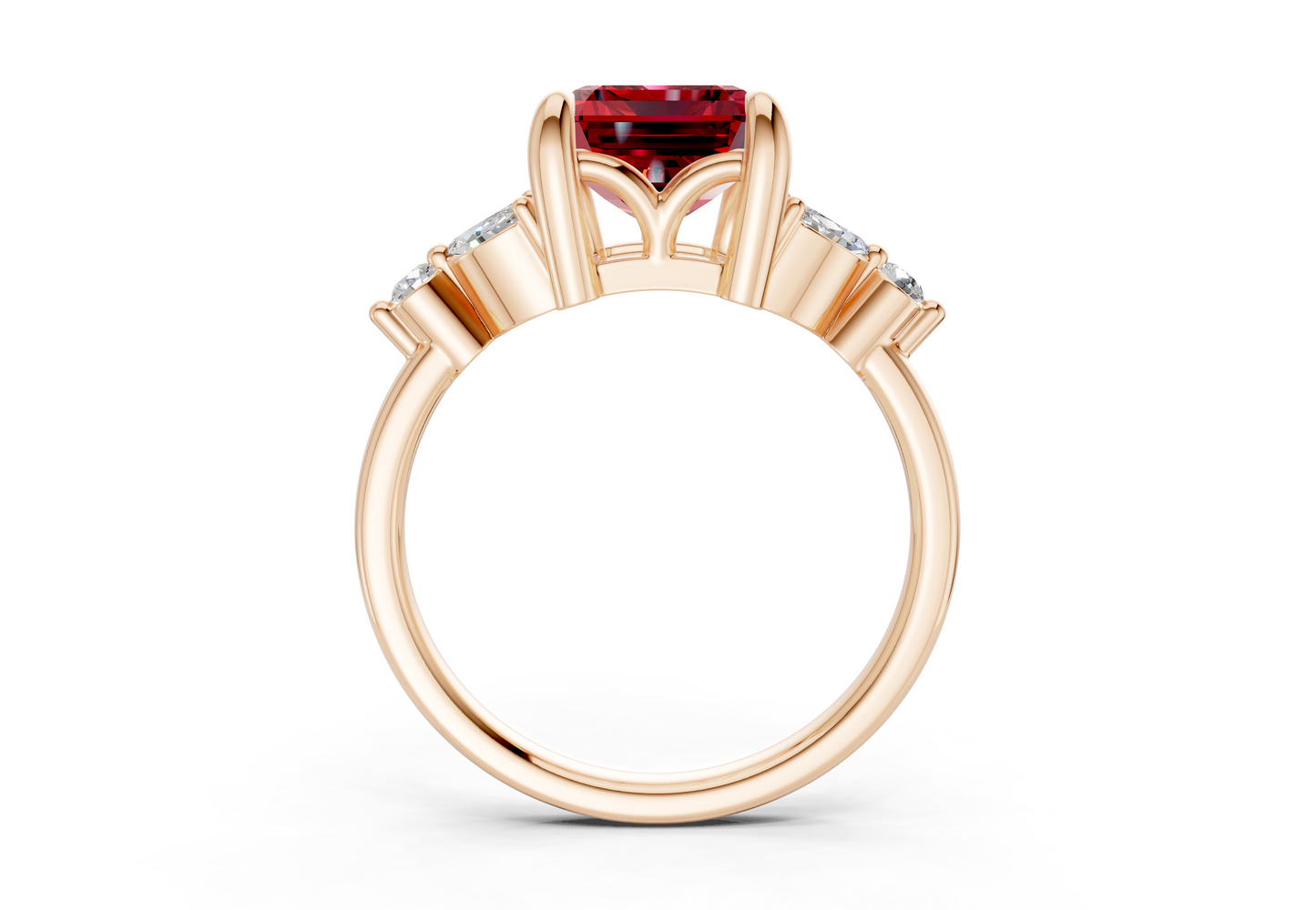 Elysium Ruby Gemstone Accent Emerald Cut 1.9mm Engagement Ring