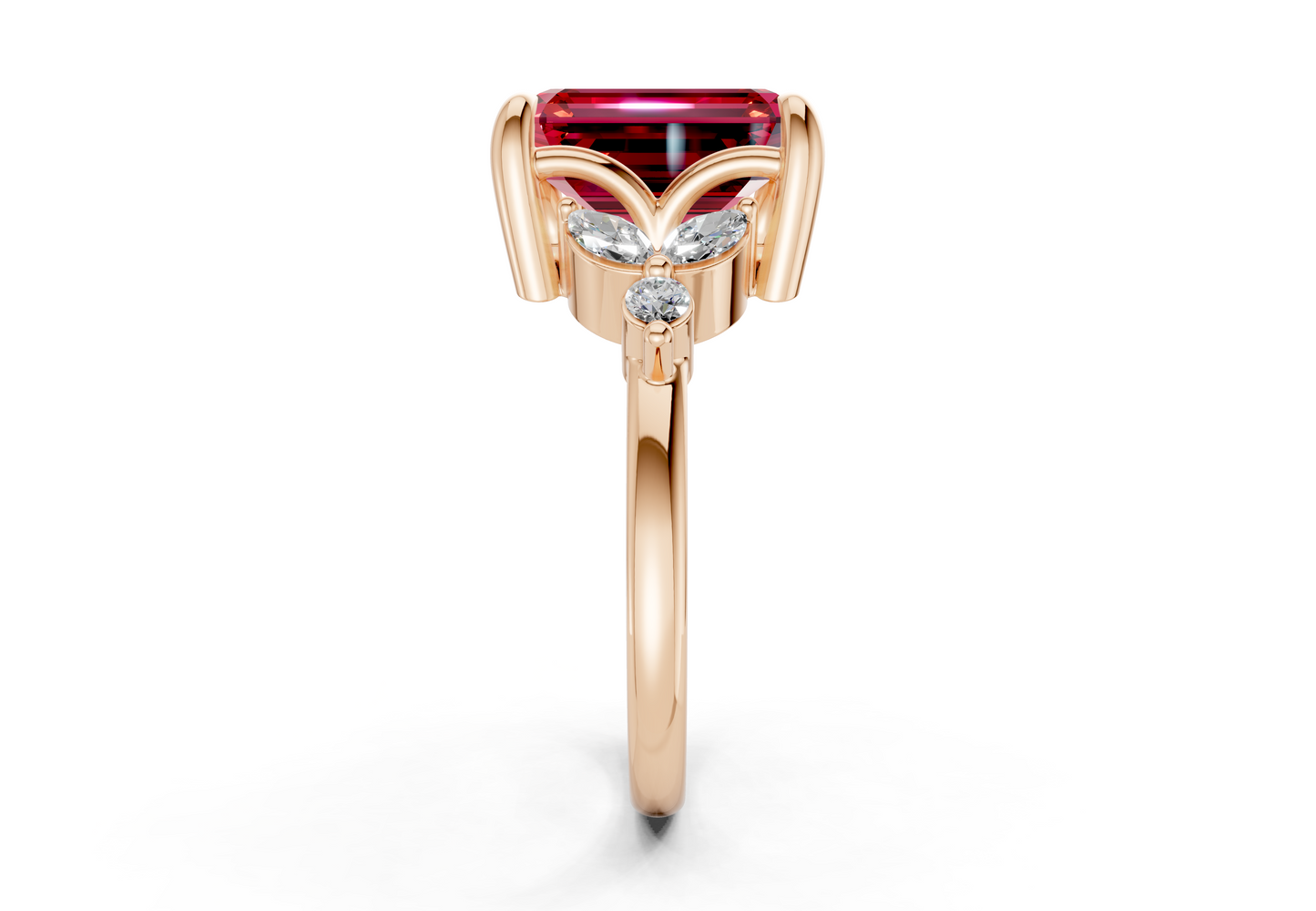 Elysium Ruby Gemstone Accent Emerald Cut 1.9mm Engagement Ring