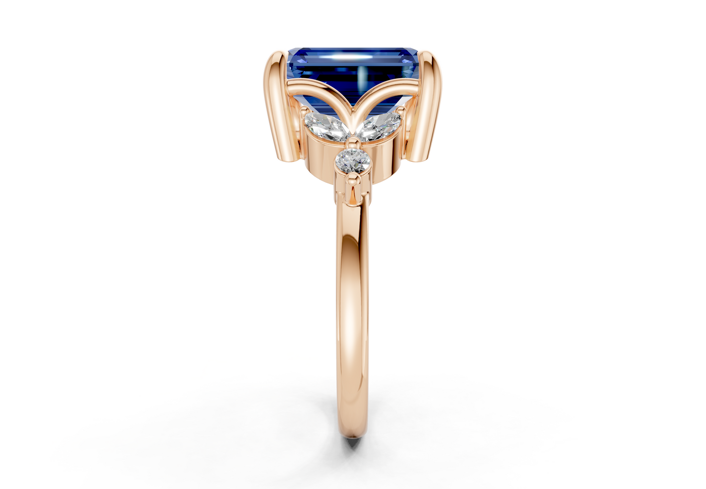 Elysium Sapphire Gemstone Accent Emerald Cut 1.9mm Engagement Ring