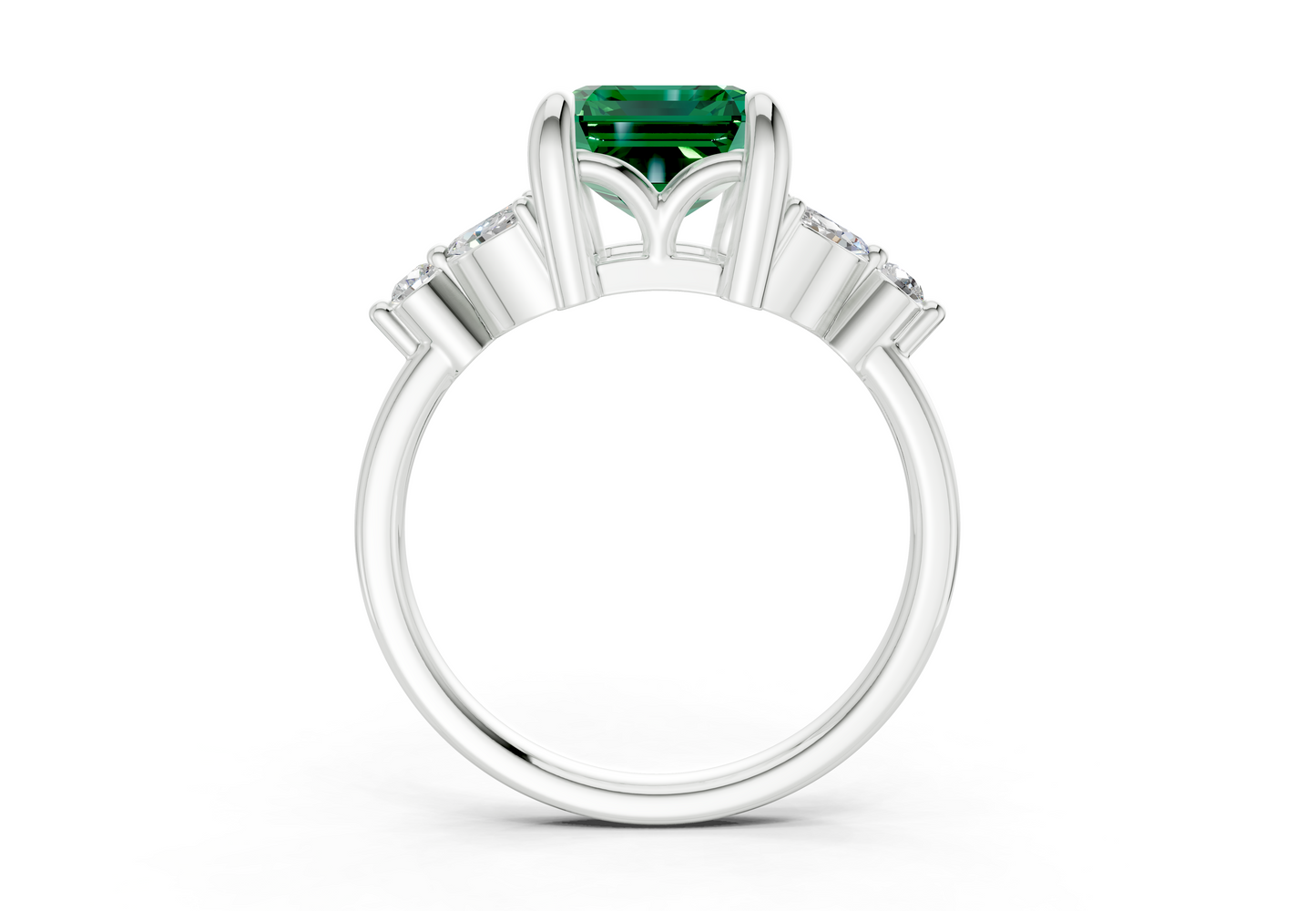 Elysium Emerald Gemstone Accent Emerald Cut 1.9mm Engagement Ring
