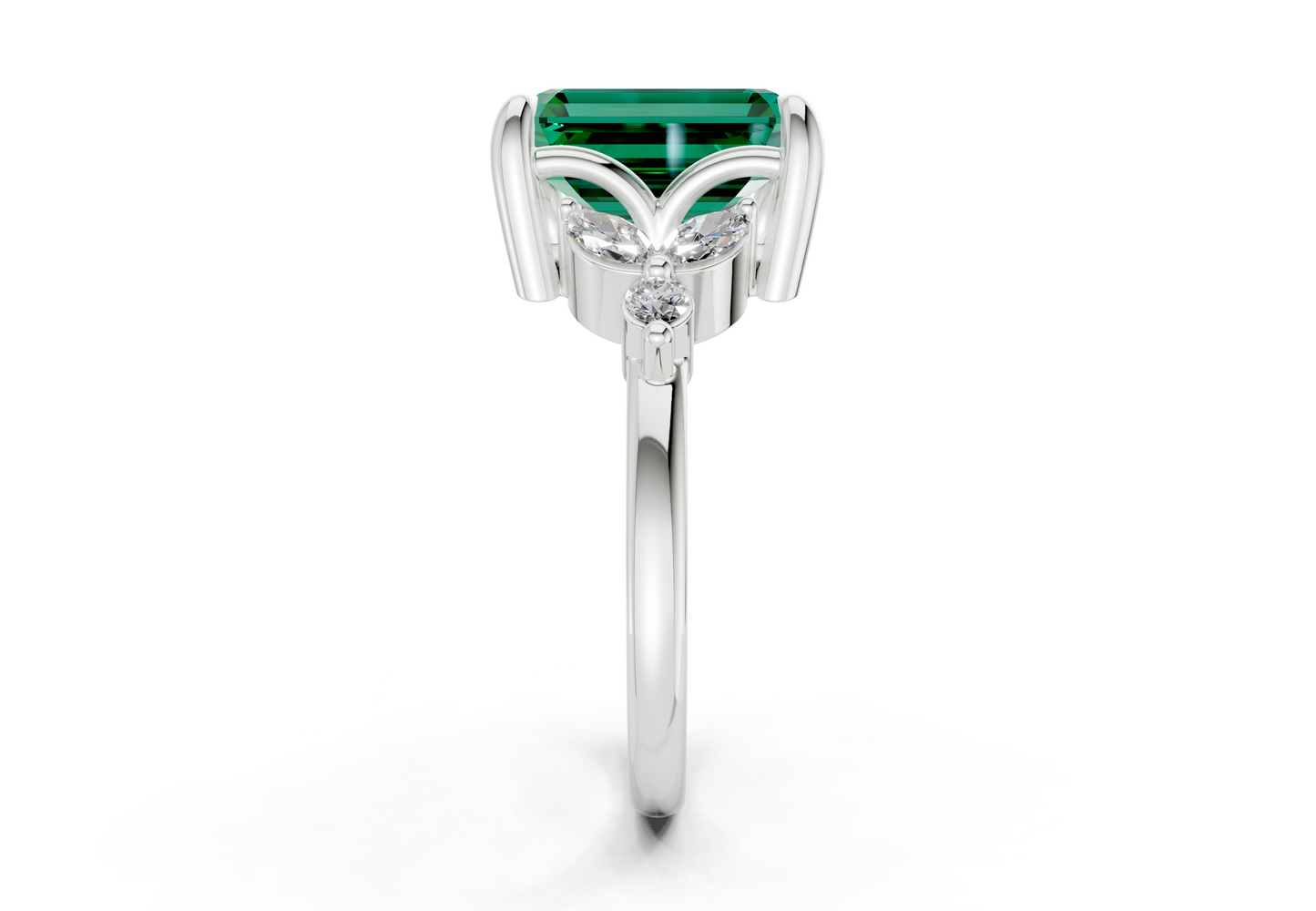 Elysium Emerald Gemstone Accent Emerald Cut 1.9mm Engagement Ring