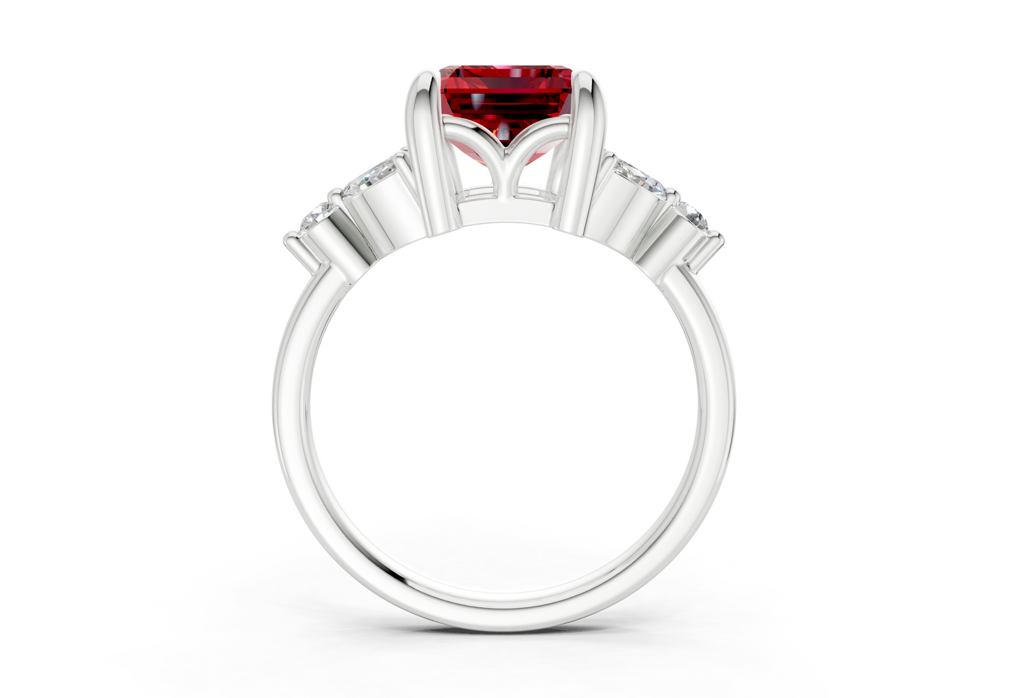 Elysium Ruby Gemstone Accent Emerald Cut 1.9mm Engagement Ring