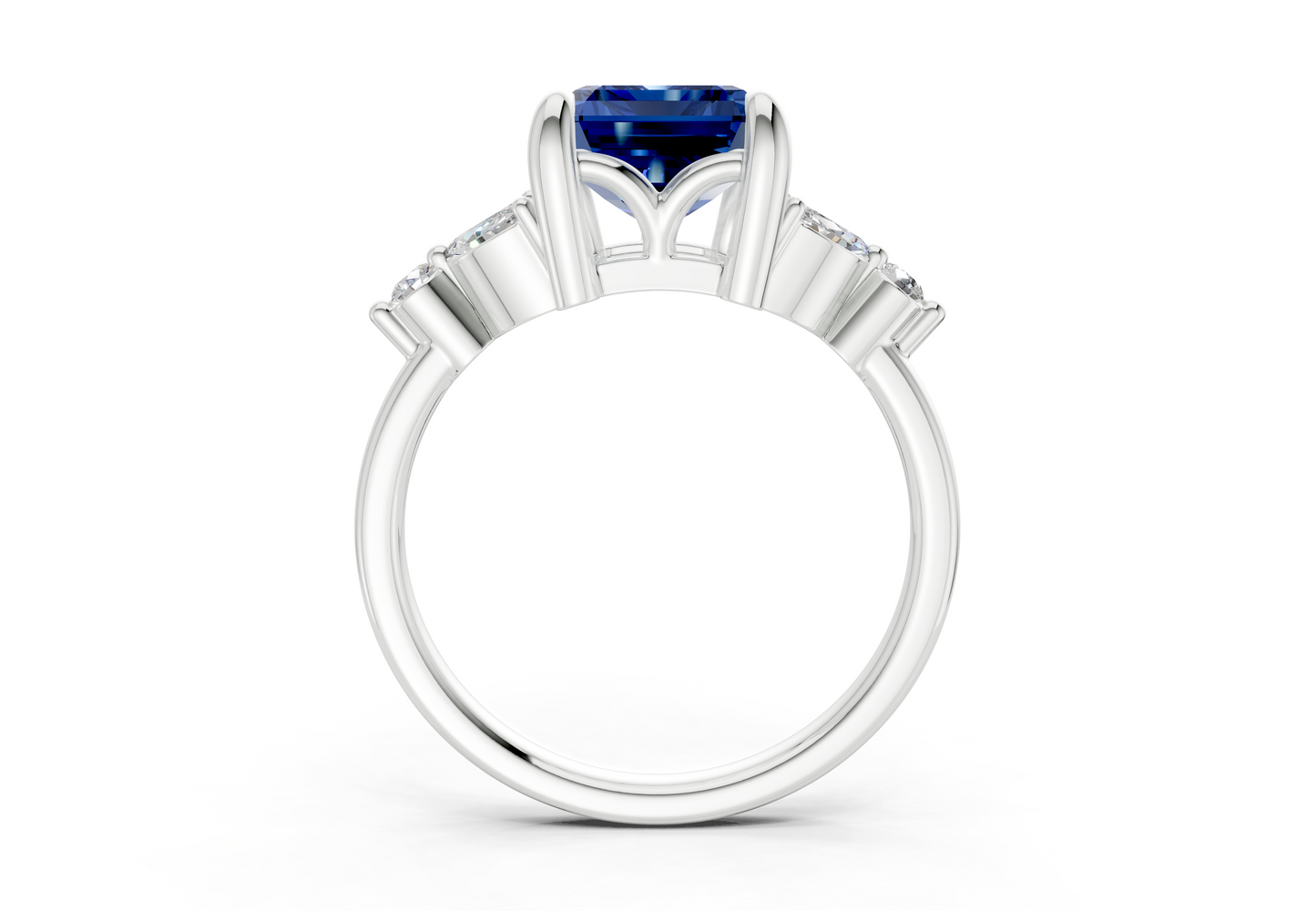 Elysium Sapphire Gemstone Accent Emerald Cut 1.9mm Engagement Ring