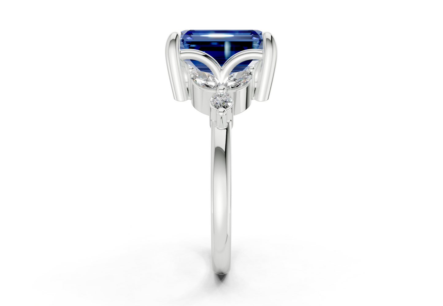 Elysium Sapphire Gemstone Accent Emerald Cut 1.9mm Engagement Ring