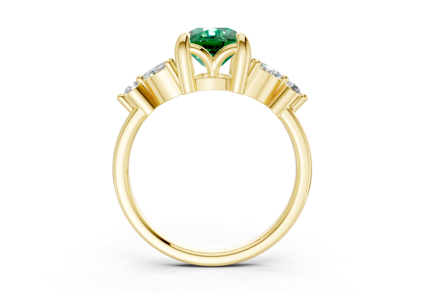 Elysium Emerald Gemstone Accent Elongated Cushion Cut 1.9mm Engagement Ring