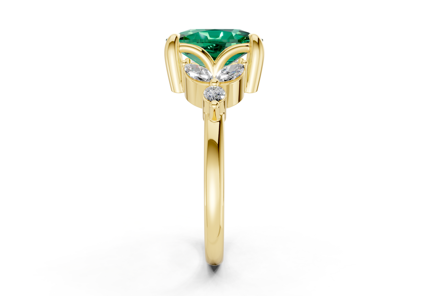 Elysium Emerald Gemstone Accent Elongated Cushion Cut 1.9mm Engagement Ring
