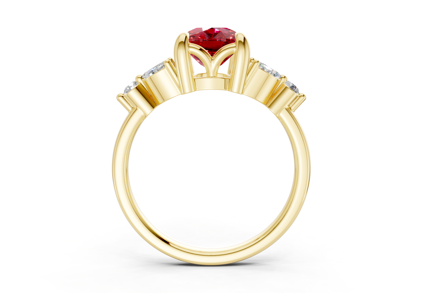 Elysium Ruby Gemstone Accent Elongated Cushion Cut 1.9mm Engagement Ring