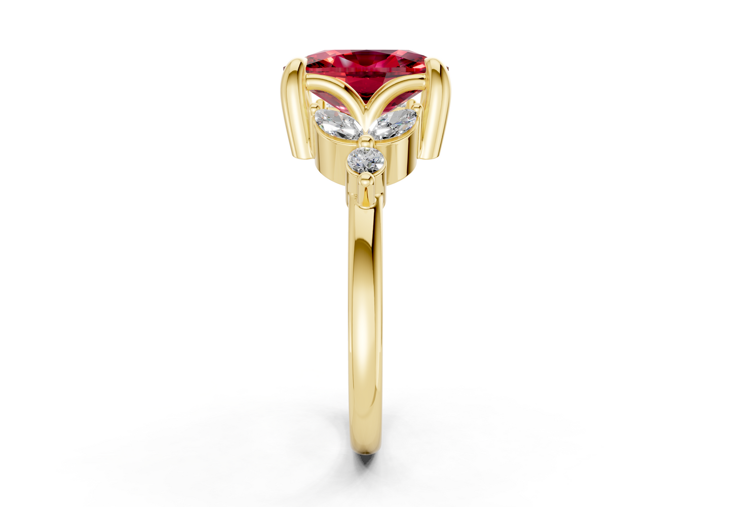 Elysium Ruby Gemstone Accent Elongated Cushion Cut 1.9mm Engagement Ring