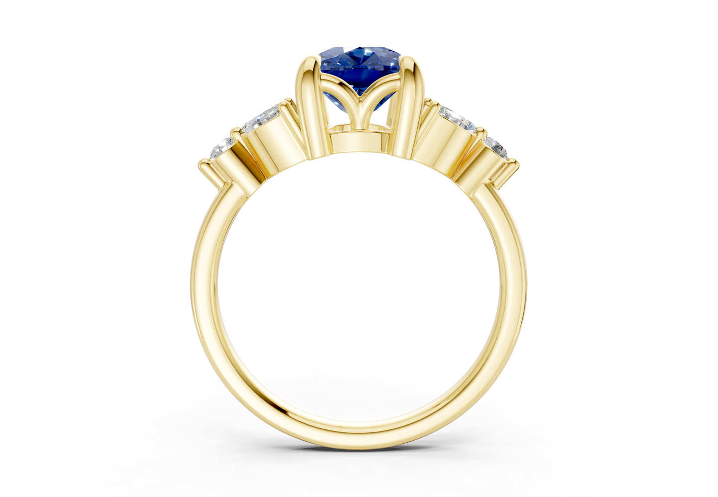 Elysium Sapphire Gemstone Accent Elongated Cushion Cut 1.9mm Engagement Ring