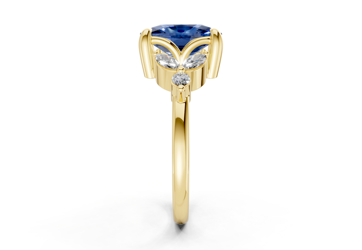 Elysium Sapphire Gemstone Accent Elongated Cushion Cut 1.9mm Engagement Ring