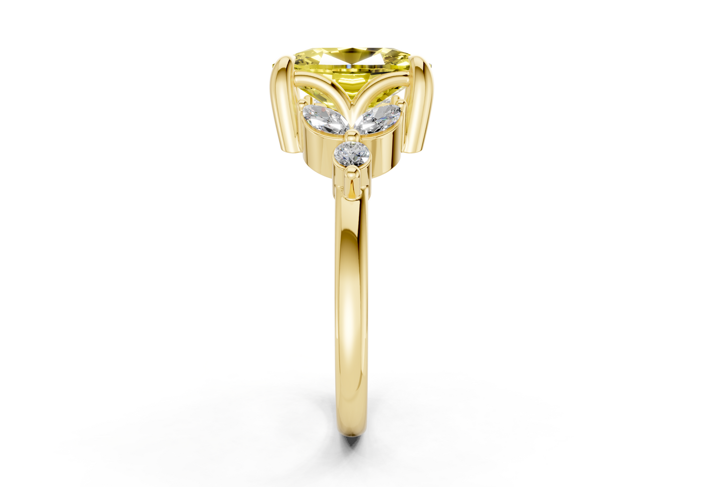Elysium Yellow Diamond Accent Elongated Cushion Cut 1.9mm Engagement Ring