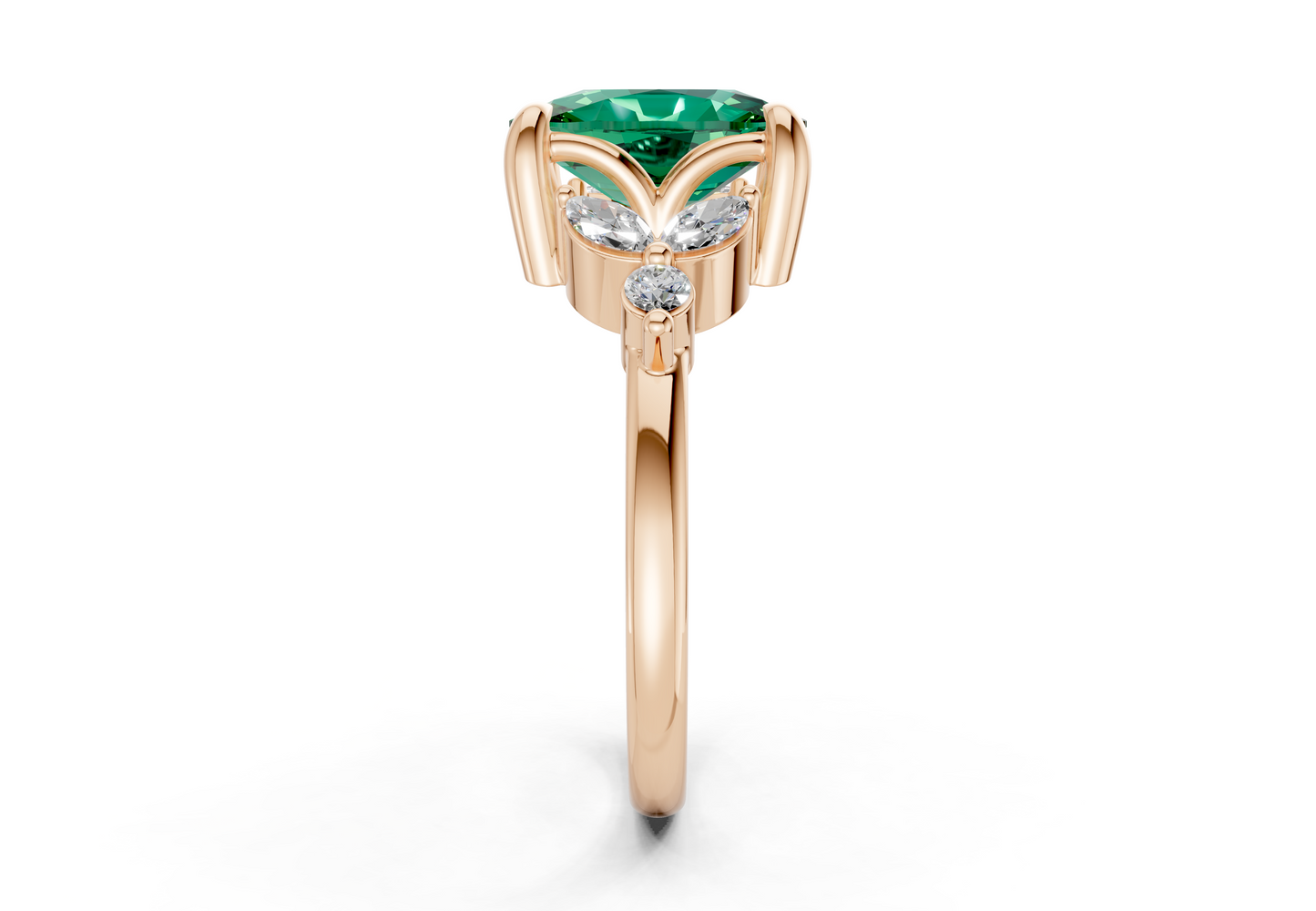 Elysium Emerald Gemstone Accent Elongated Cushion Cut 1.9mm Engagement Ring