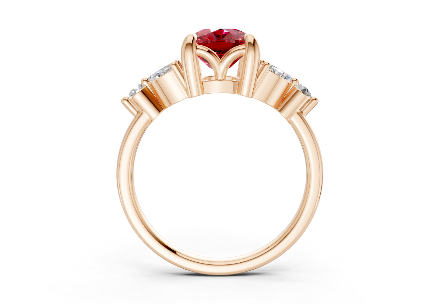 Elysium Ruby Gemstone Accent Elongated Cushion Cut 1.9mm Engagement Ring