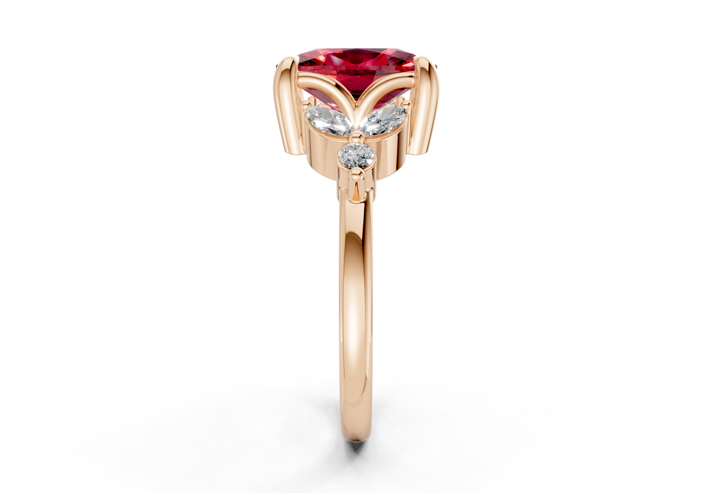 Elysium Ruby Gemstone Accent Elongated Cushion Cut 1.9mm Engagement Ring