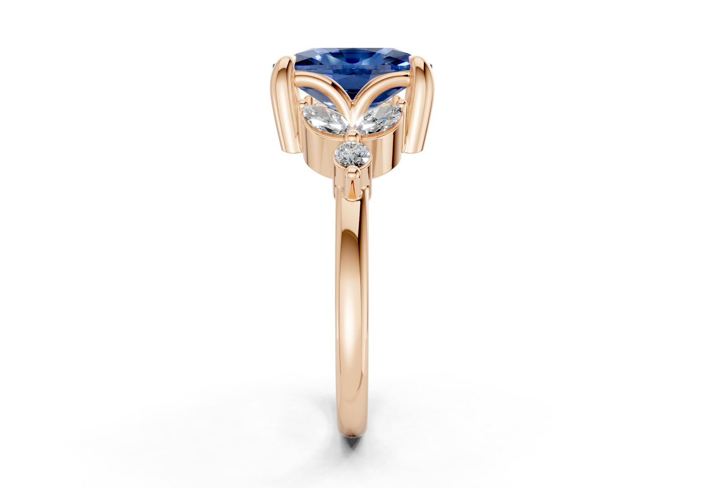 Elysium Sapphire Gemstone Accent Elongated Cushion Cut 1.9mm Engagement Ring