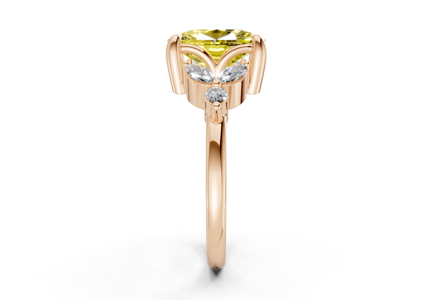 Elysium Yellow Diamond Accent Elongated Cushion Cut 1.9mm Engagement Ring
