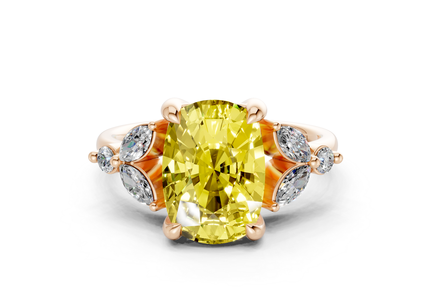Elysium Yellow Diamond Accent Elongated Cushion Cut 1.9mm Engagement Ring