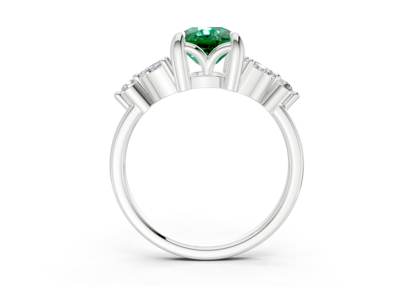 Elysium Emerald Gemstone Accent Elongated Cushion Cut 1.9mm Engagement Ring