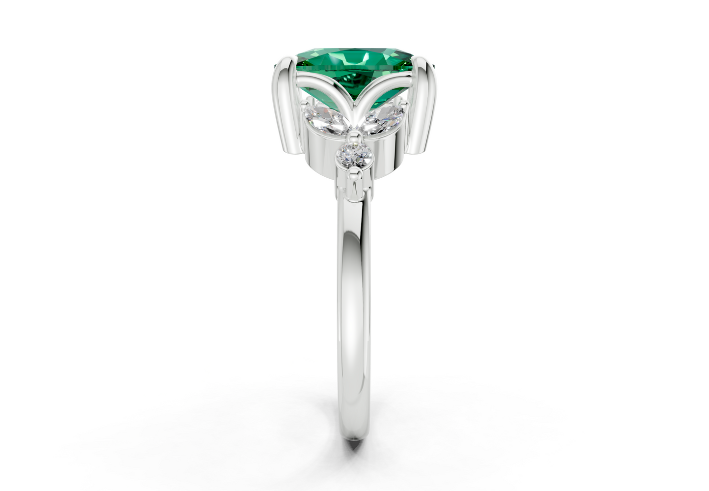 Elysium Emerald Gemstone Accent Elongated Cushion Cut 1.9mm Engagement Ring