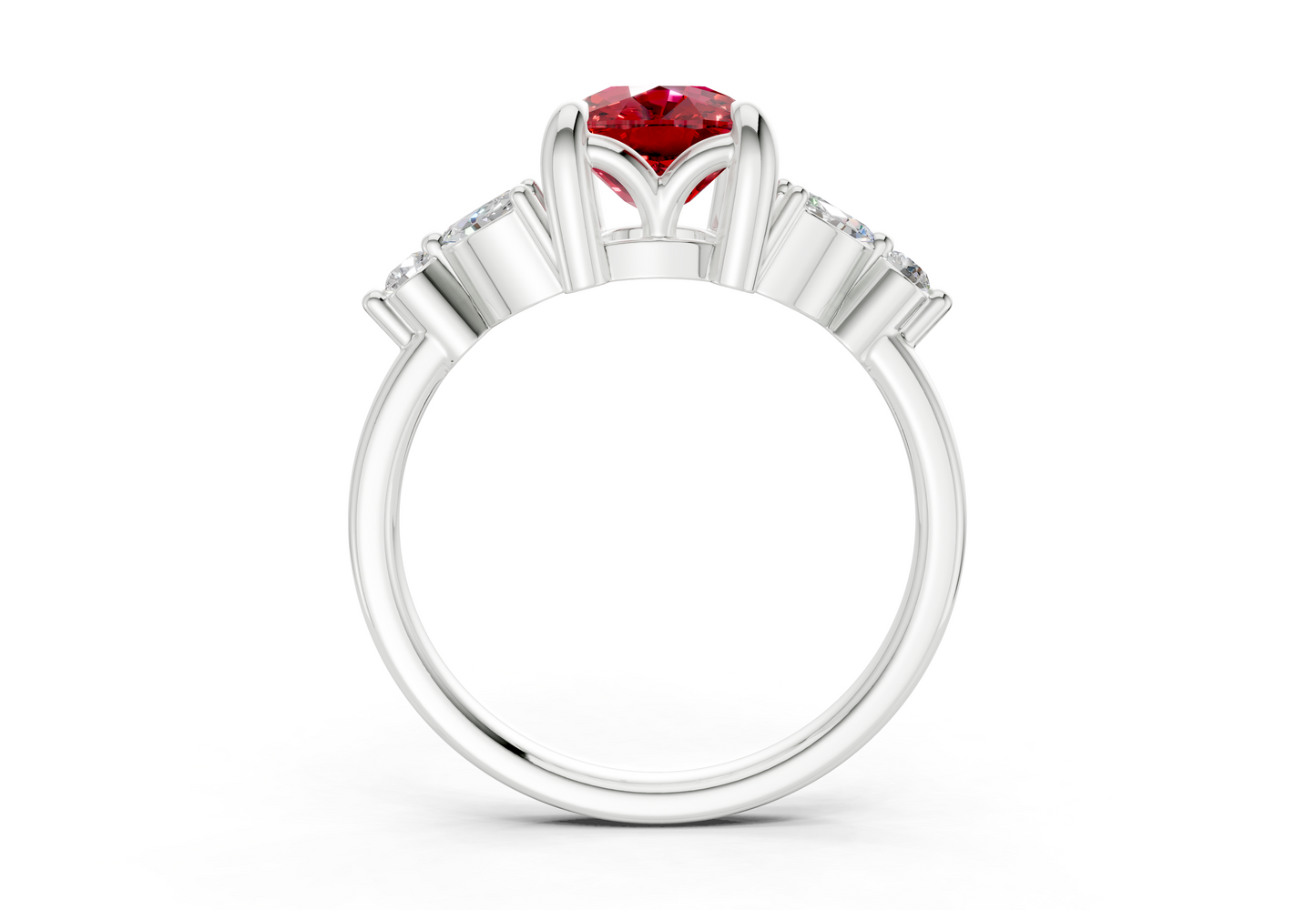 Elysium Ruby Gemstone Accent Elongated Cushion Cut 1.9mm Engagement Ring