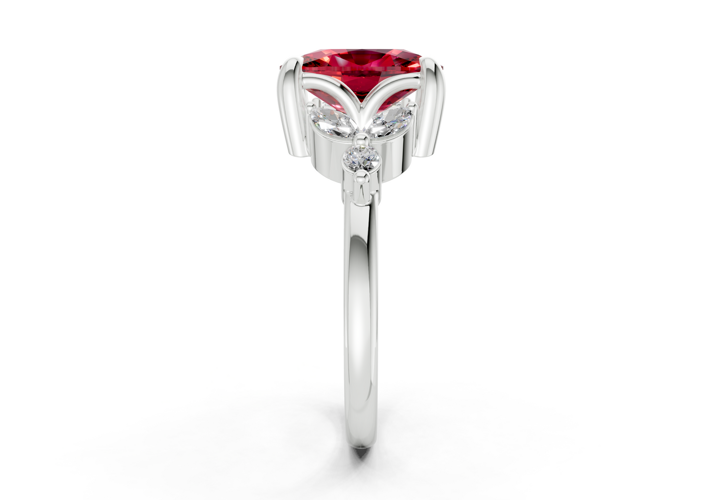 Elysium Ruby Gemstone Accent Elongated Cushion Cut 1.9mm Engagement Ring