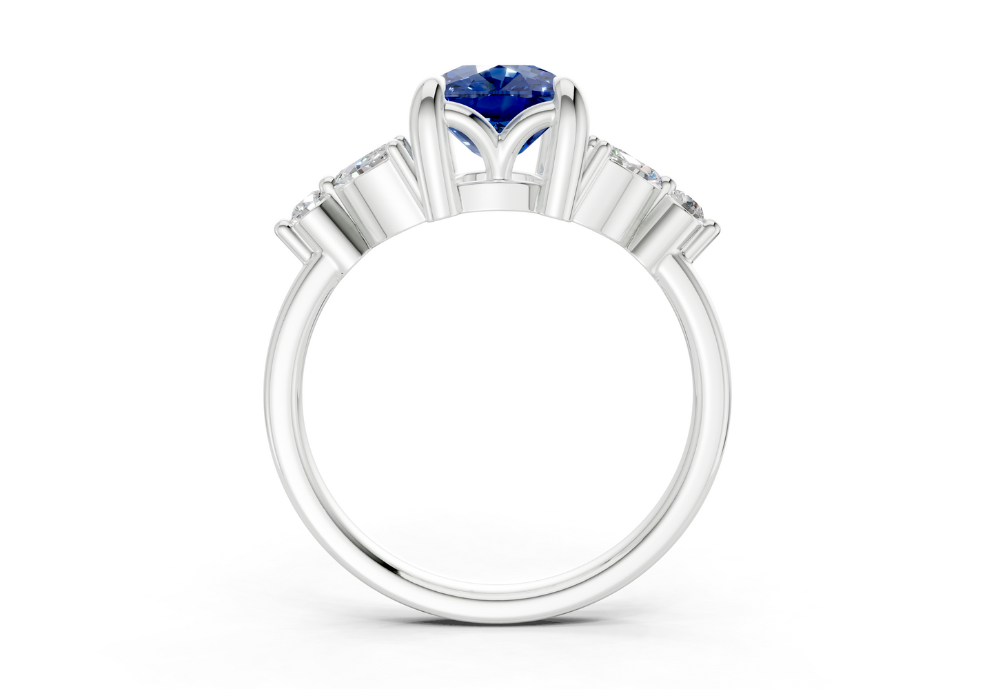 Elysium Sapphire Gemstone Accent Elongated Cushion Cut 1.9mm Engagement Ring