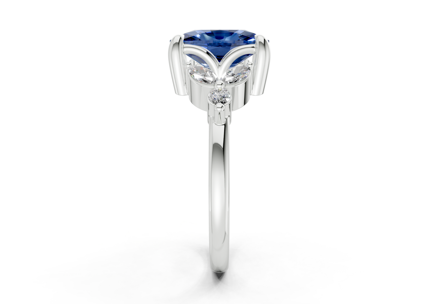Elysium Sapphire Gemstone Accent Elongated Cushion Cut 1.9mm Engagement Ring