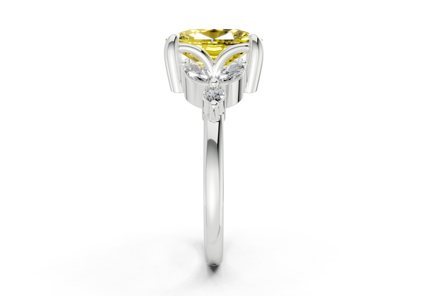 Elysium Yellow Diamond Accent Elongated Cushion Cut 1.9mm Engagement Ring