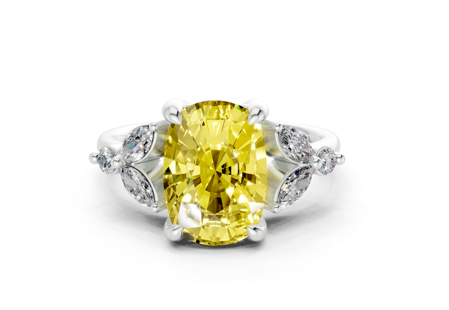 Elysium Yellow Diamond Accent Elongated Cushion Cut 1.9mm Engagement Ring