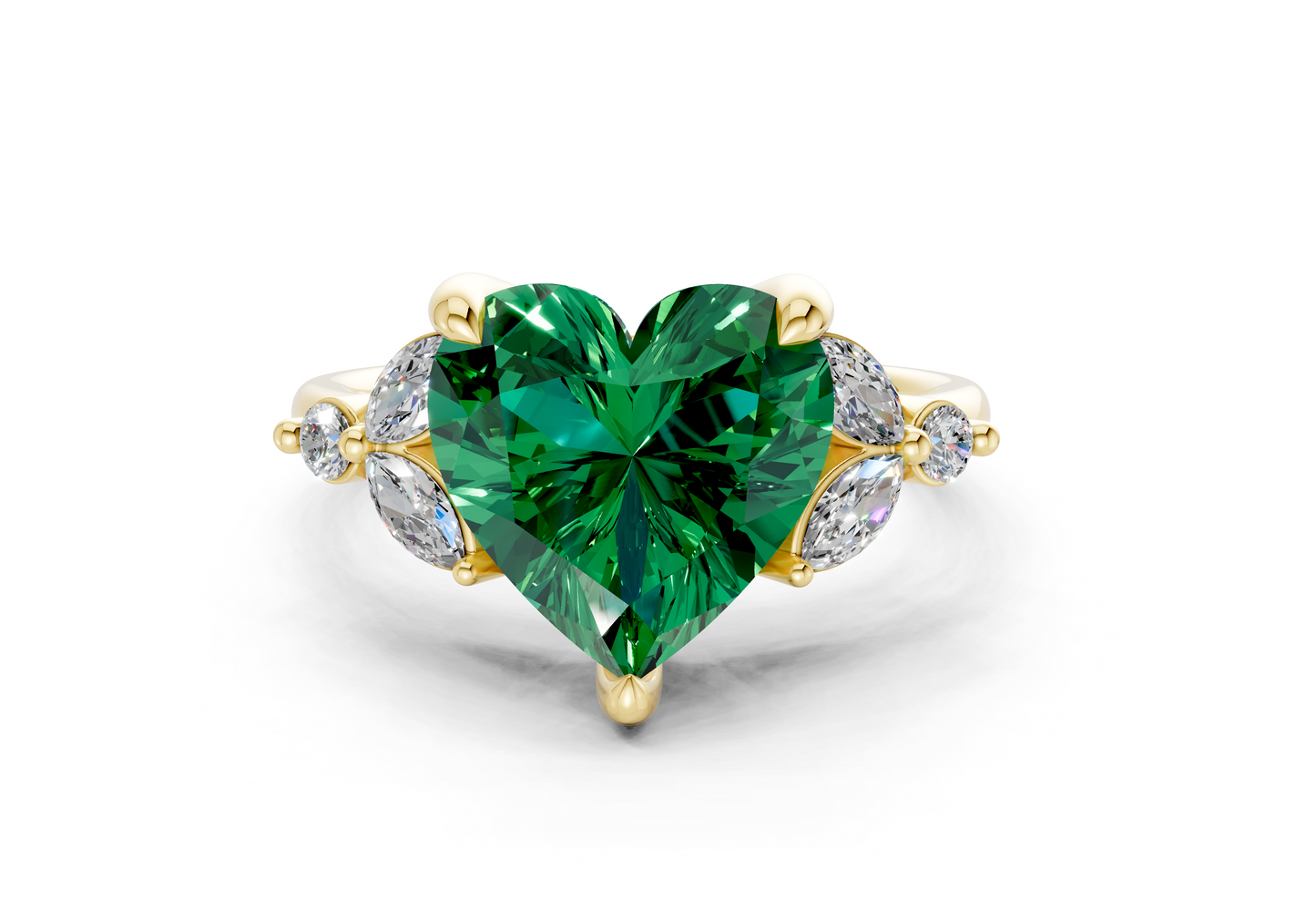 Elysium Emerald Gemstone Accent Heart Cut 1.9mm Engagement Ring