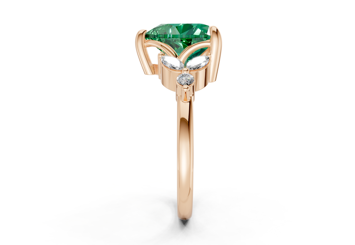 Elysium Emerald Gemstone Accent Heart Cut 1.9mm Engagement Ring
