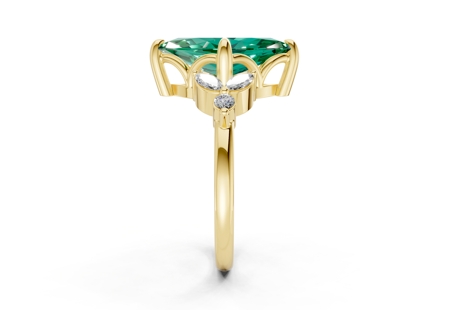 Elysium Emerald Gemstone Accent Marquise Cut 1.9mm Engagement Ring