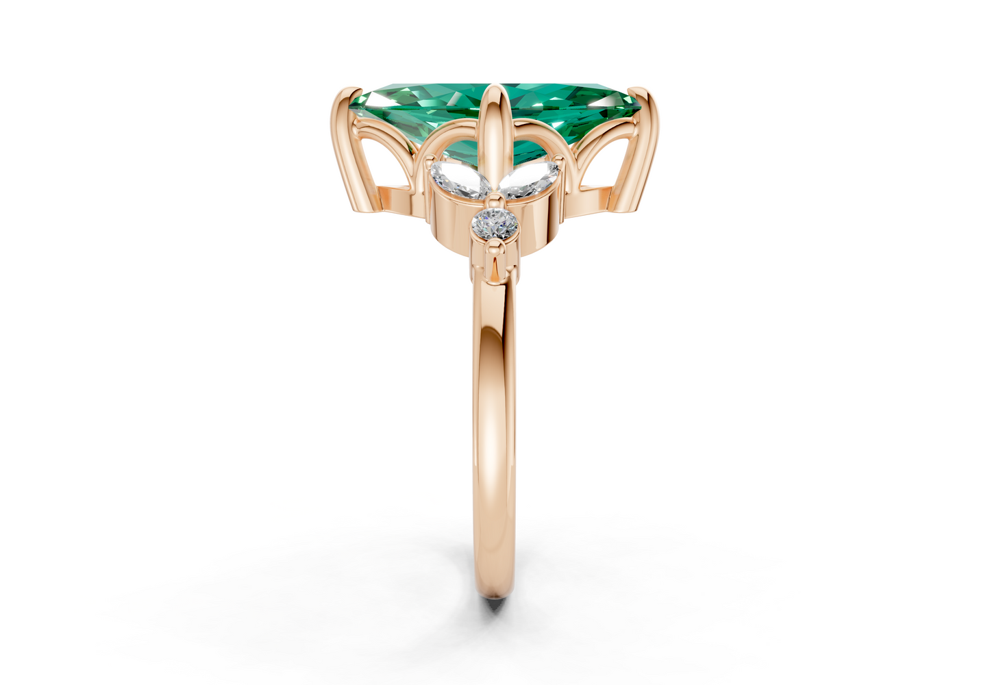 Elysium Emerald Gemstone Accent Marquise Cut 1.9mm Engagement Ring