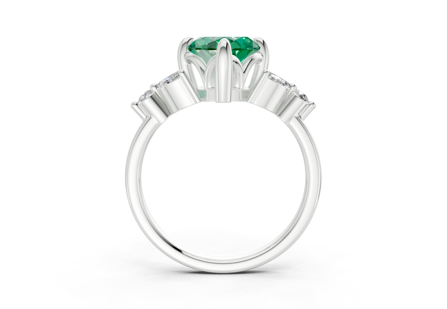Elysium Emerald Gemstone Accent Marquise Cut 1.9mm Engagement Ring