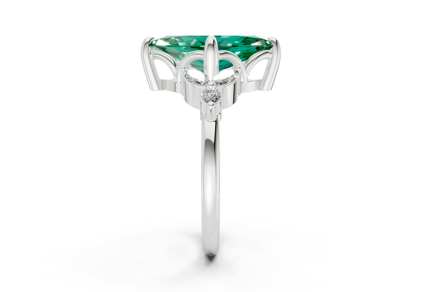 Elysium Emerald Gemstone Accent Marquise Cut 1.9mm Engagement Ring