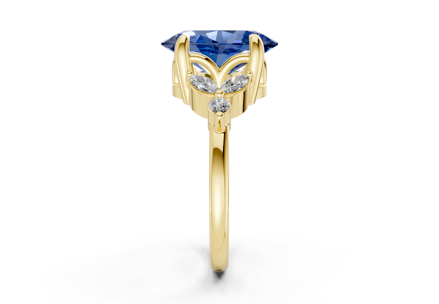 Elysium Sapphire Gemstone Accent Oval Cut 1.9mm Engagement Ring