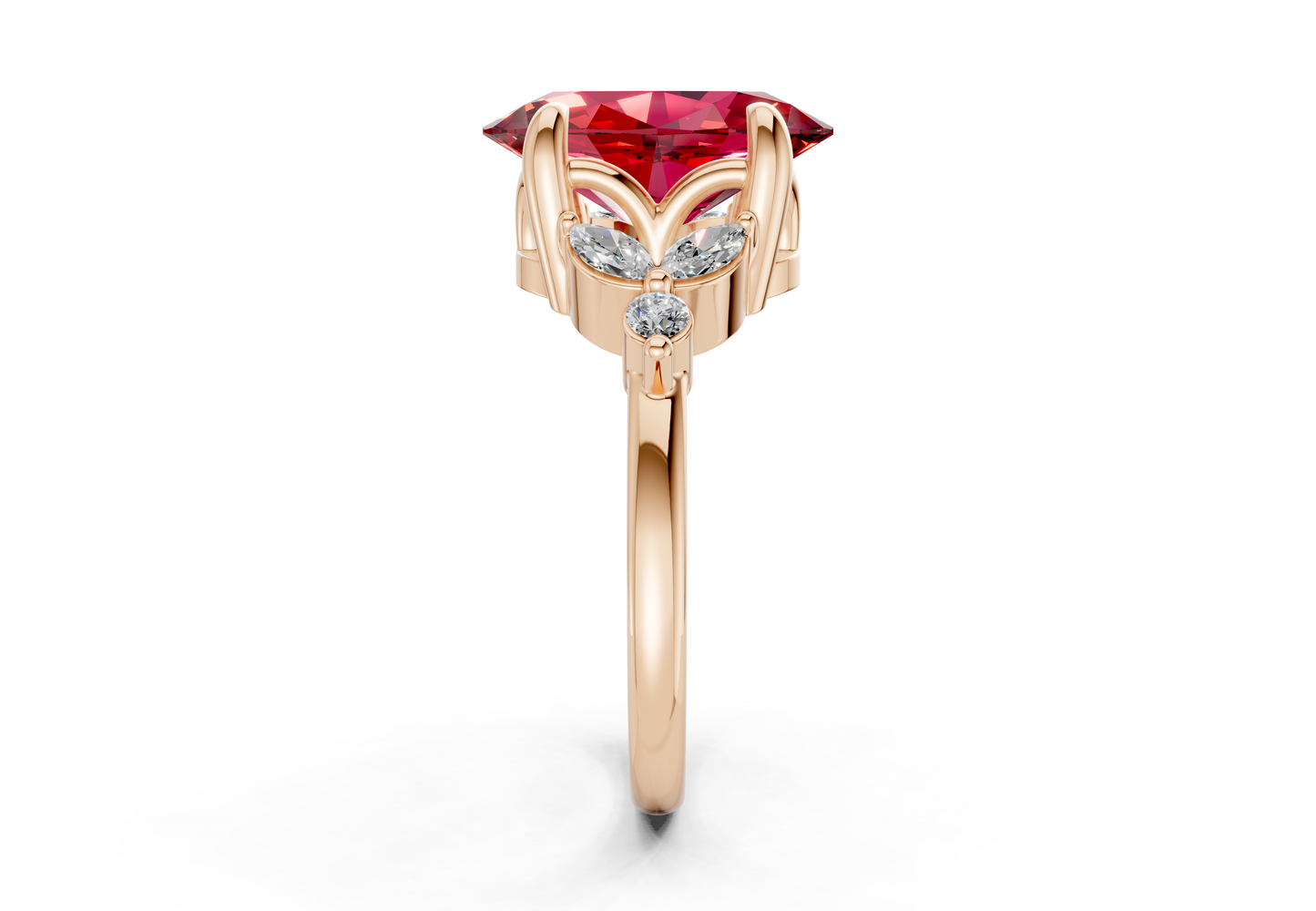 Elysium Ruby Gemstone Accent Oval Cut 1.9mm Engagement Ring