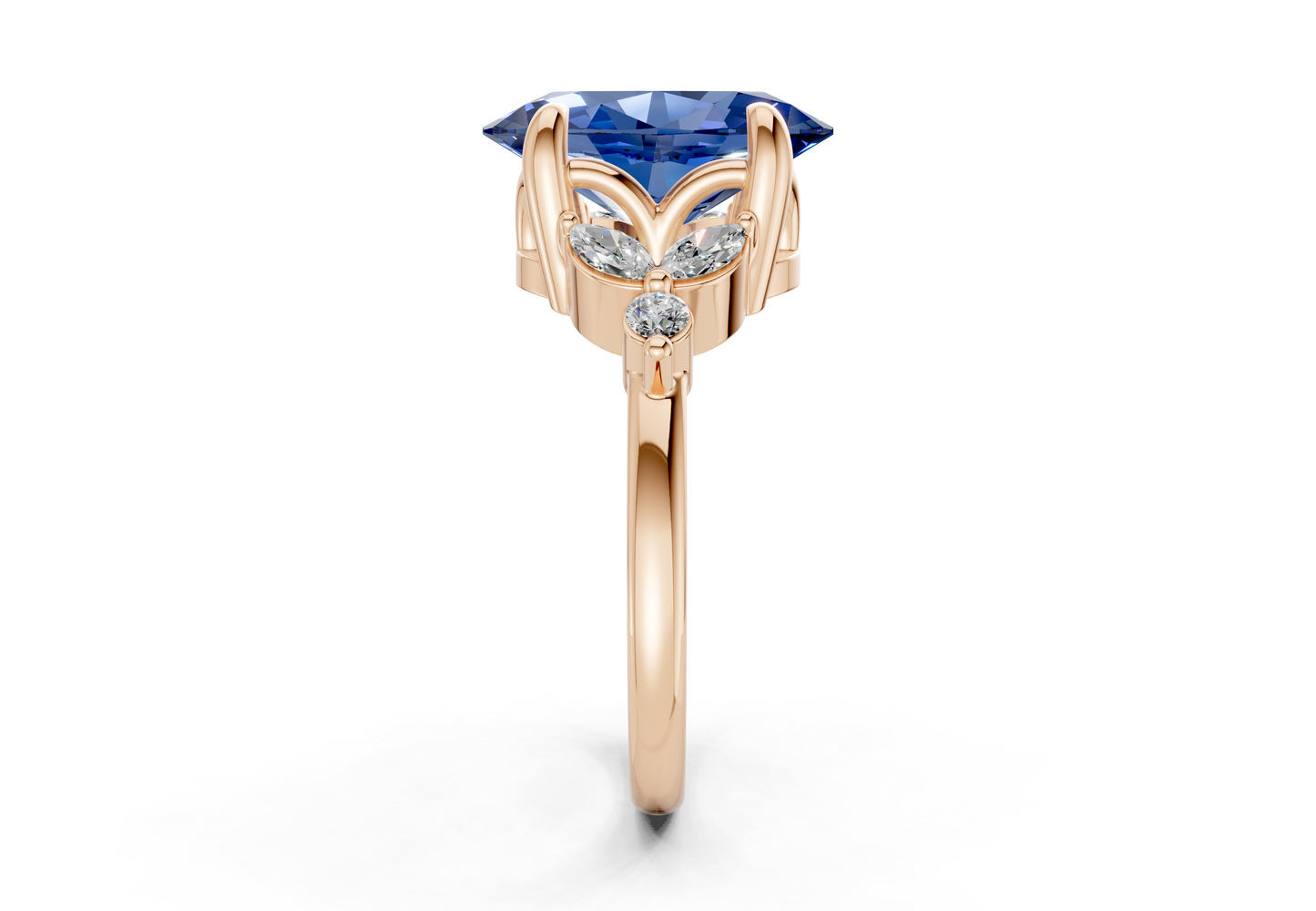 Elysium Sapphire Gemstone Accent Oval Cut 1.9mm Engagement Ring