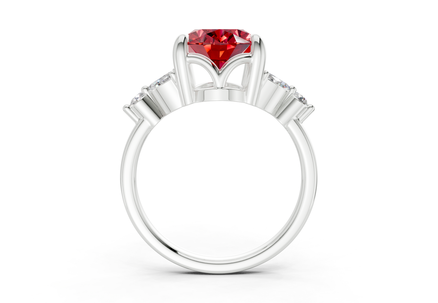 Elysium Ruby Gemstone Accent Oval Cut 1.9mm Engagement Ring