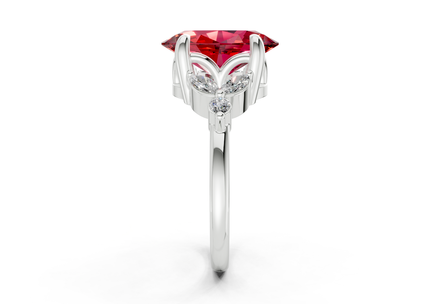Elysium Ruby Gemstone Accent Oval Cut 1.9mm Engagement Ring