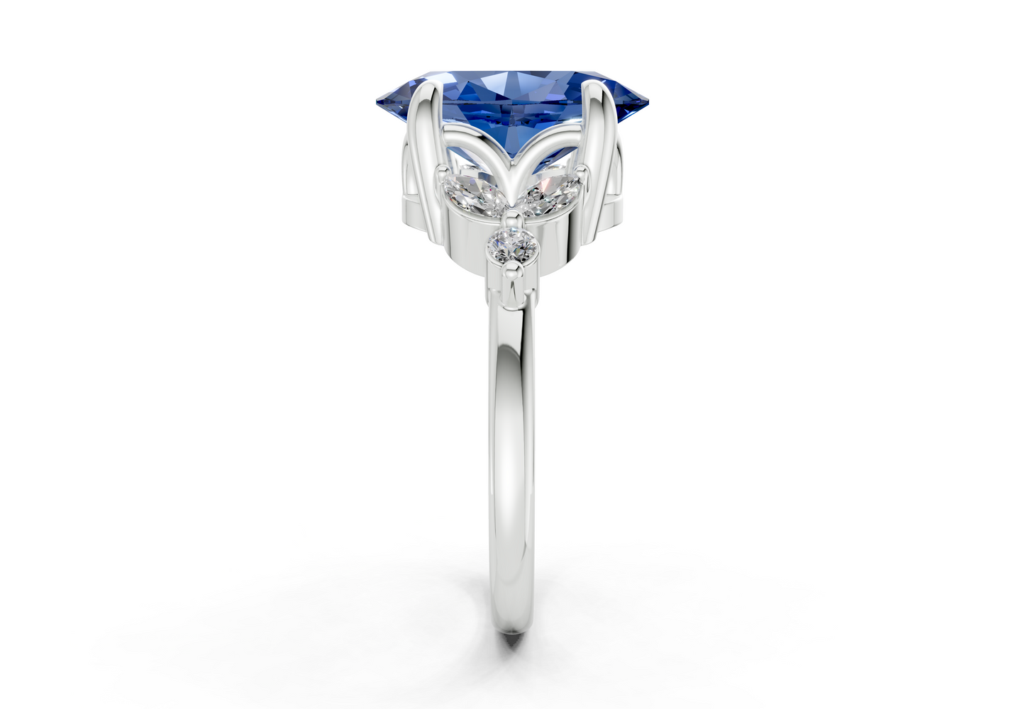 Elysium Sapphire Gemstone Accent Oval Cut 1.9mm Engagement Ring