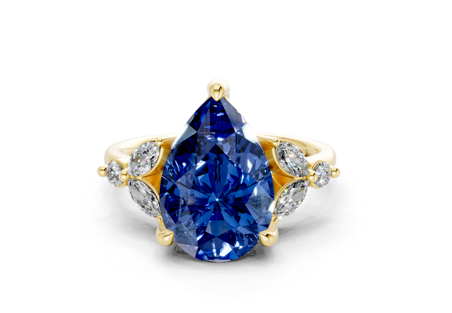 Elysium Sapphire Gemstone Accent Pear Cut 1.9mm Engagement Ring